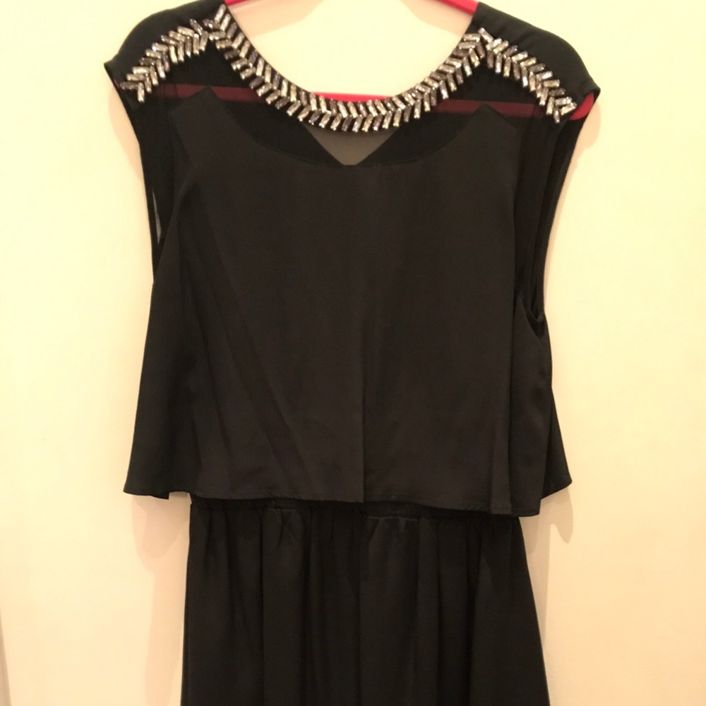 Madison Marcus Black Silver Beaded Silk Dress